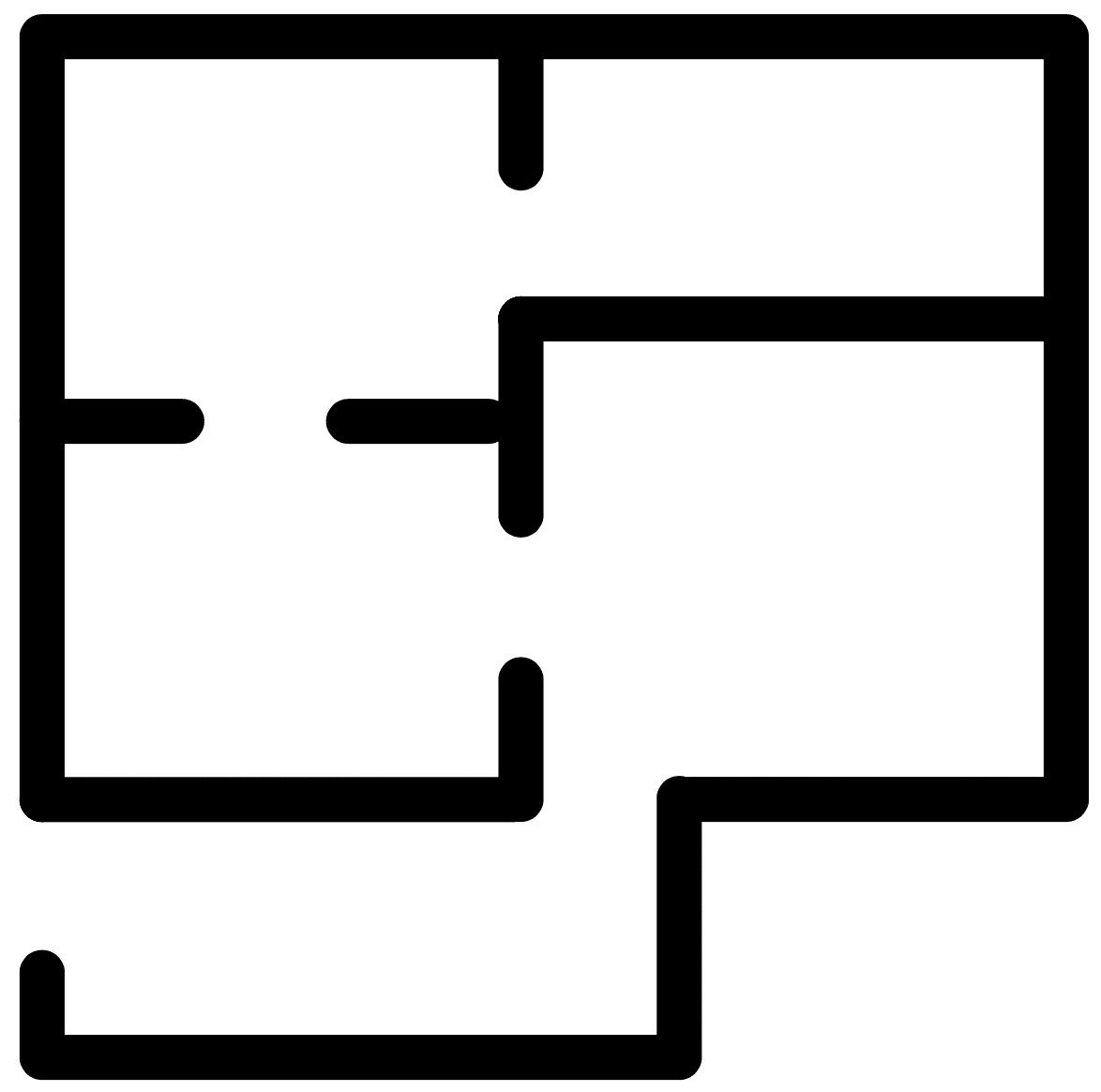 Black line drawing of a stylized jigsaw puzzle piece on a white background.